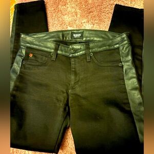 Like New Hudson Leeloo Leather Stripe Super Skinny Crop Black Jeans Size 25